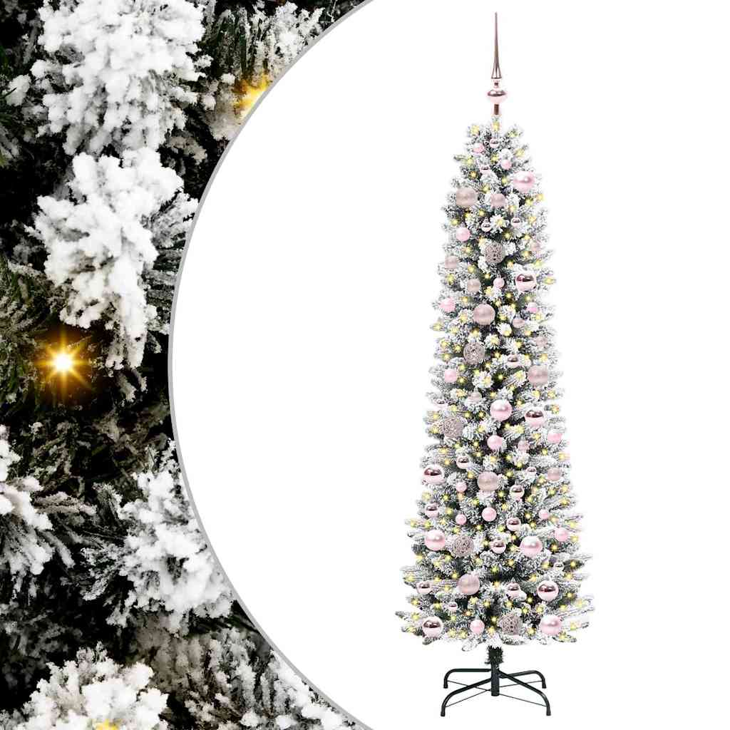 Kunstlik õhuke jõulukuusk 180 cm 300 LED-i Soe valge PE ja PVC