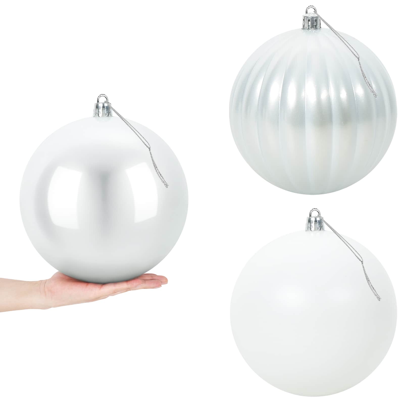 Jõulukuulide komplekt XXL 3 tk Valge Läbim. 25 cm Plastmass