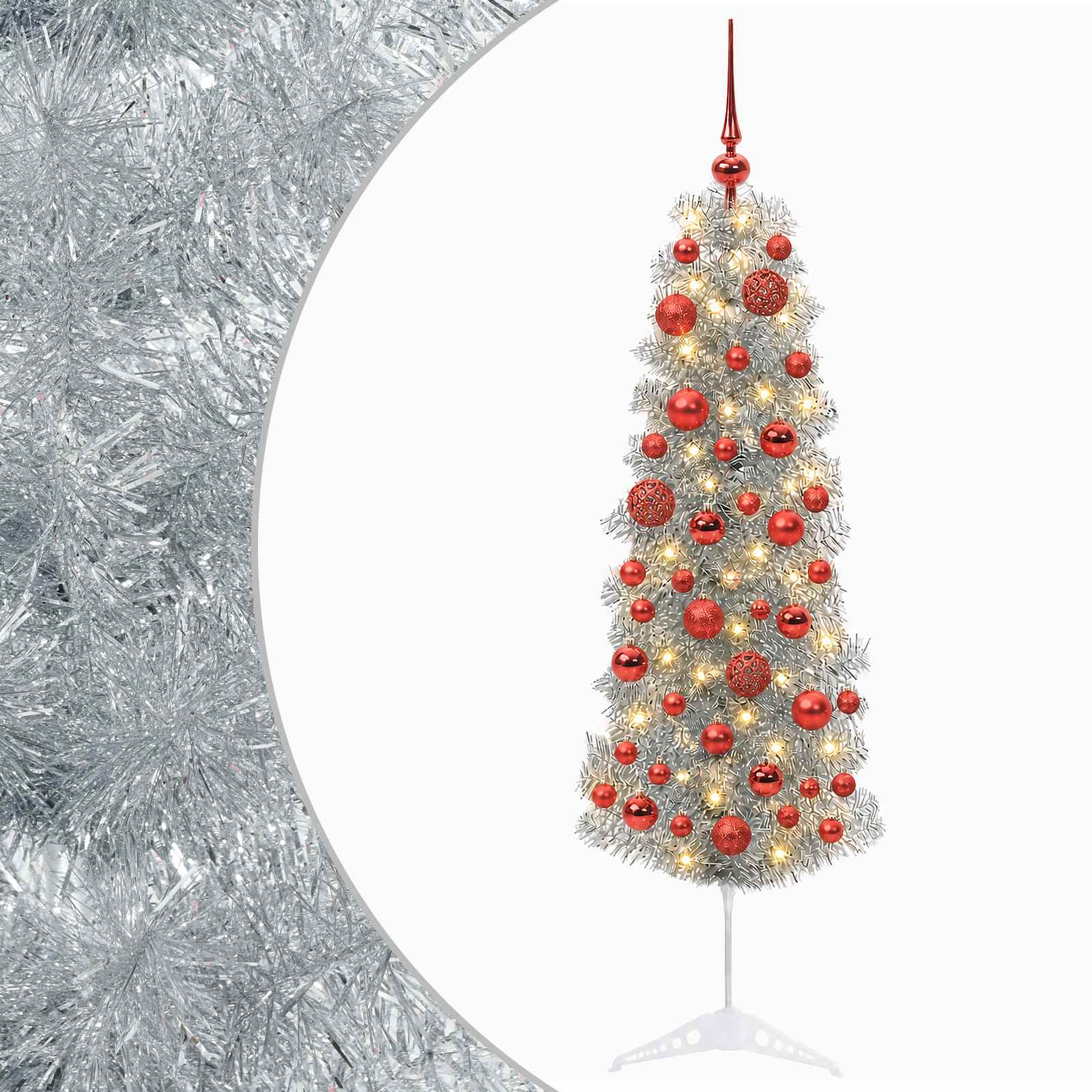 Kitsas kunstkuusk koos jõulukuulidega 150 cm 150 LED-i