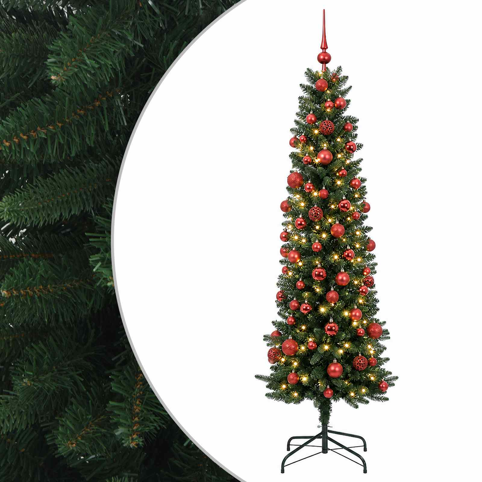Kitsas kunstkuusk koos jõulukuulidega 180 cm 300 LED-i