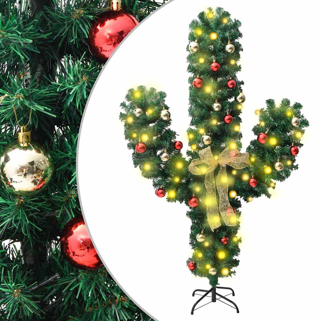 Jõuulukaktus aluse ja LED-lampidega roheline 180 cm PVC