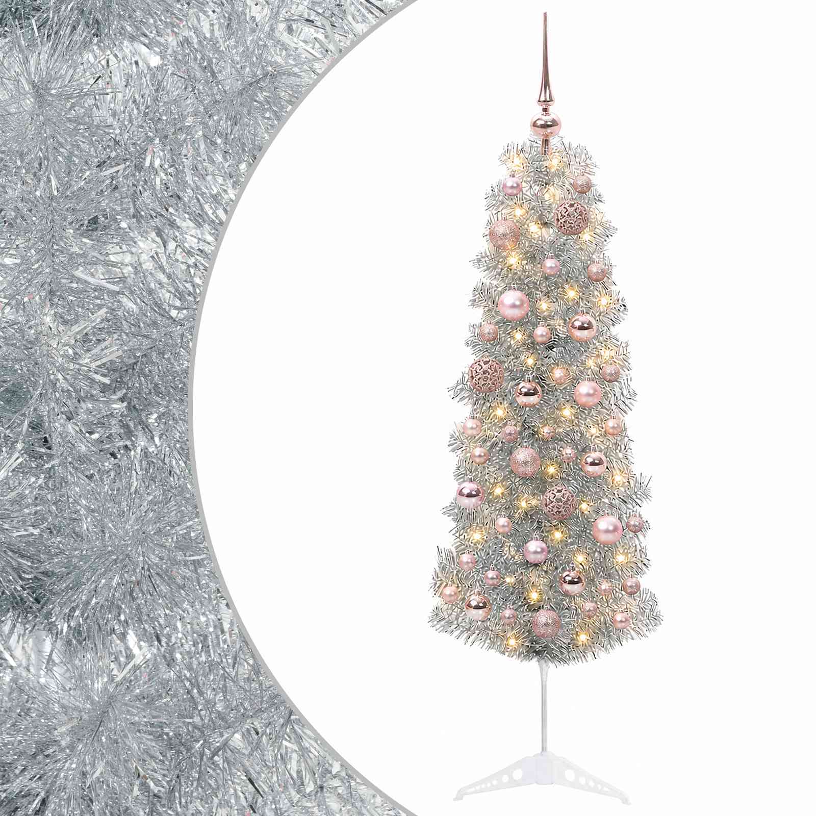 Kitsas kunstkuusk koos jõulukuulidega 150 cm 150 LED-i