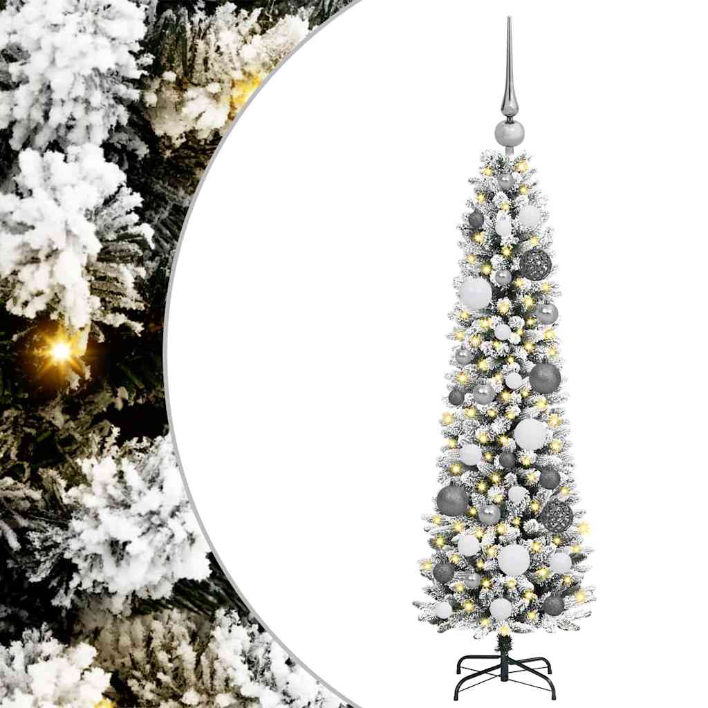 Kunstlik õhuke jõulukuusk 120 cm 150 LED-i Soe valge PE ja PVC