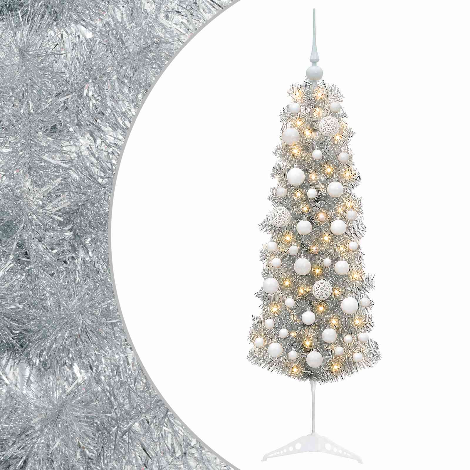 Kitsas kunstkuusk koos jõulukuulidega 150 cm 150 LED-i
