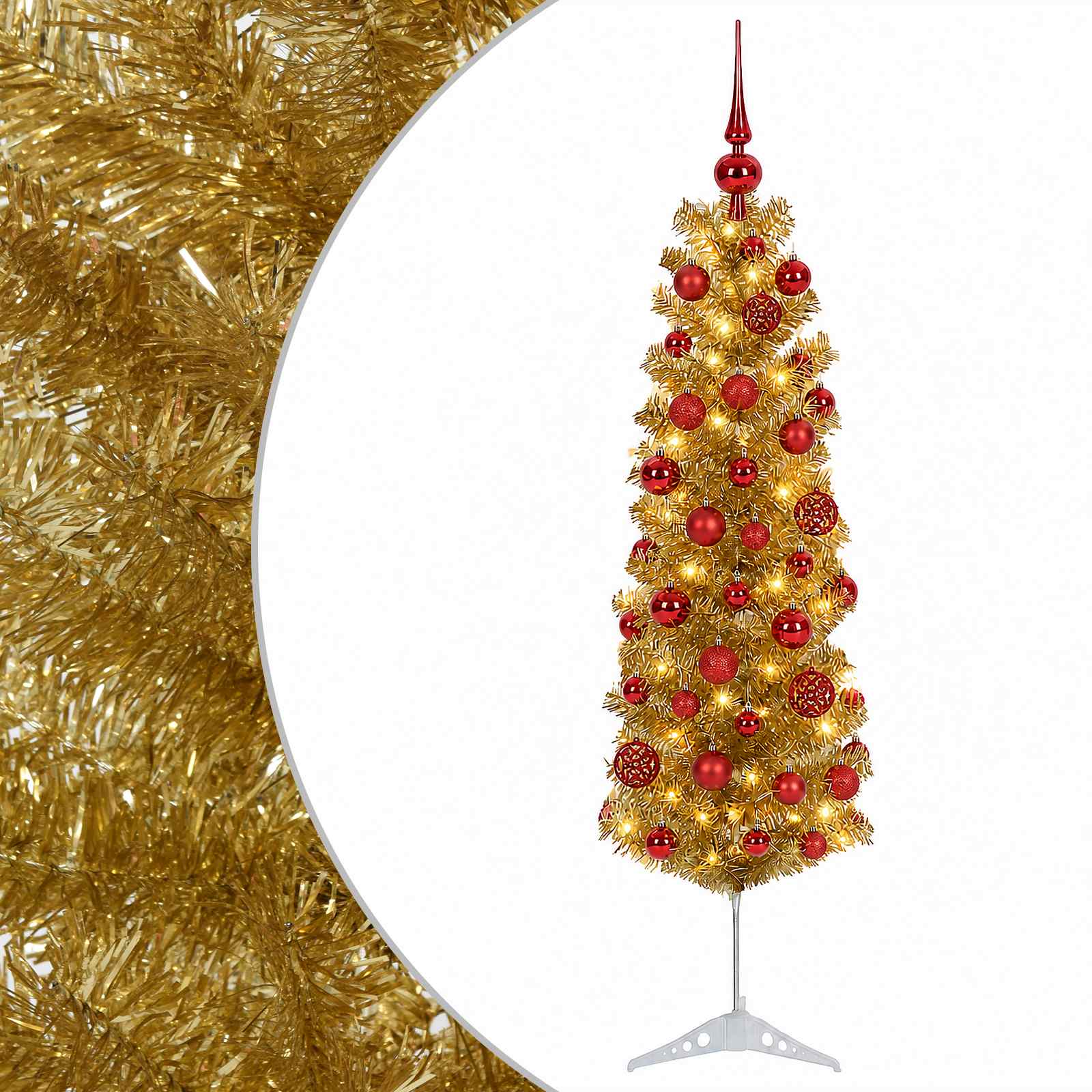 Kunstlik õhuke jõulupuu koos kaunistustega 150 cm 150 LED-i
