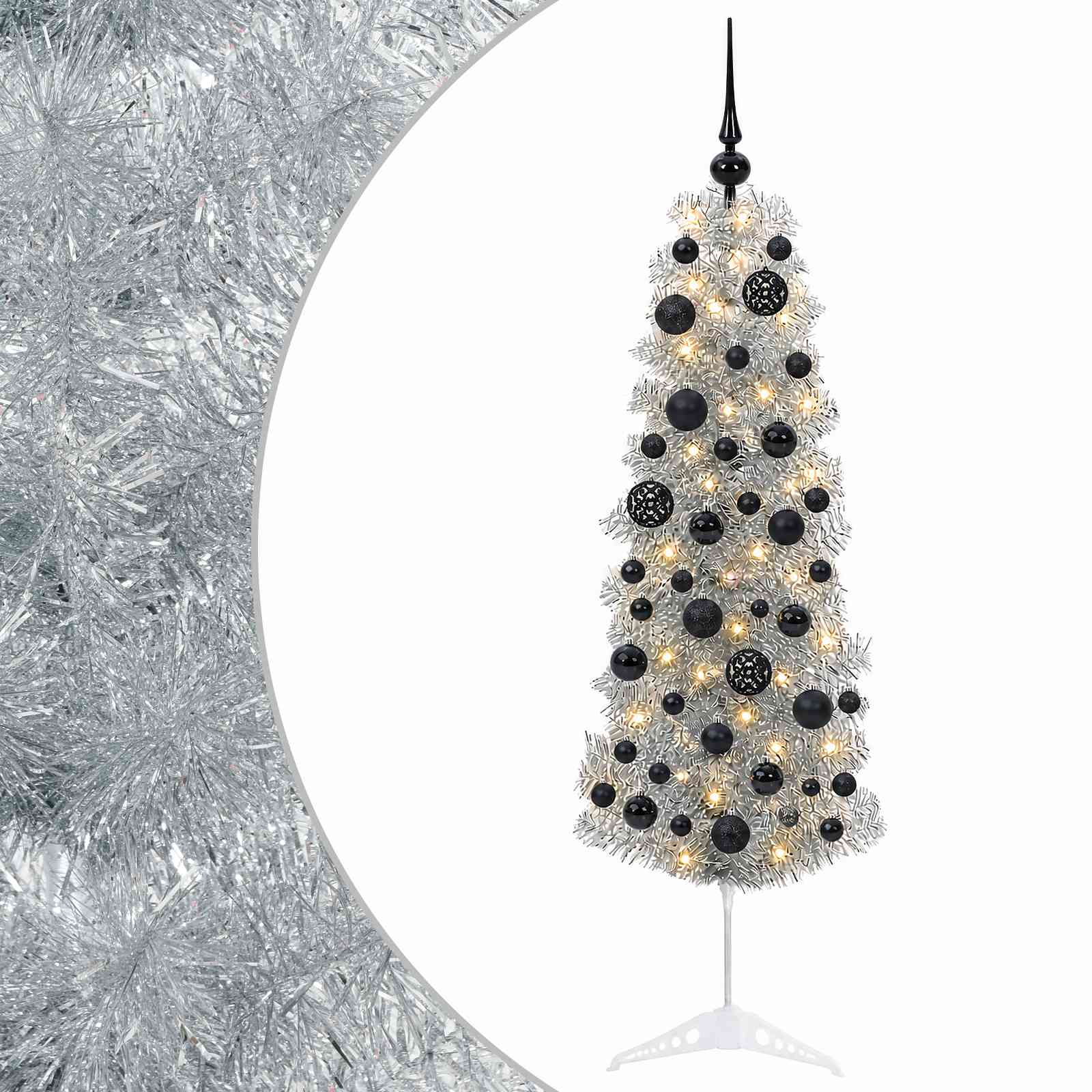 Kitsas kunstkuusk koos jõulukuulidega 150 cm 150 LED-i