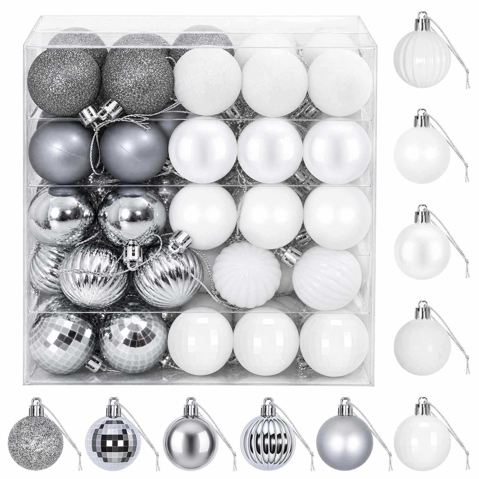 Jõulupalli komplekt 100 tk Valge ja hall 4 cm Polüstüreen