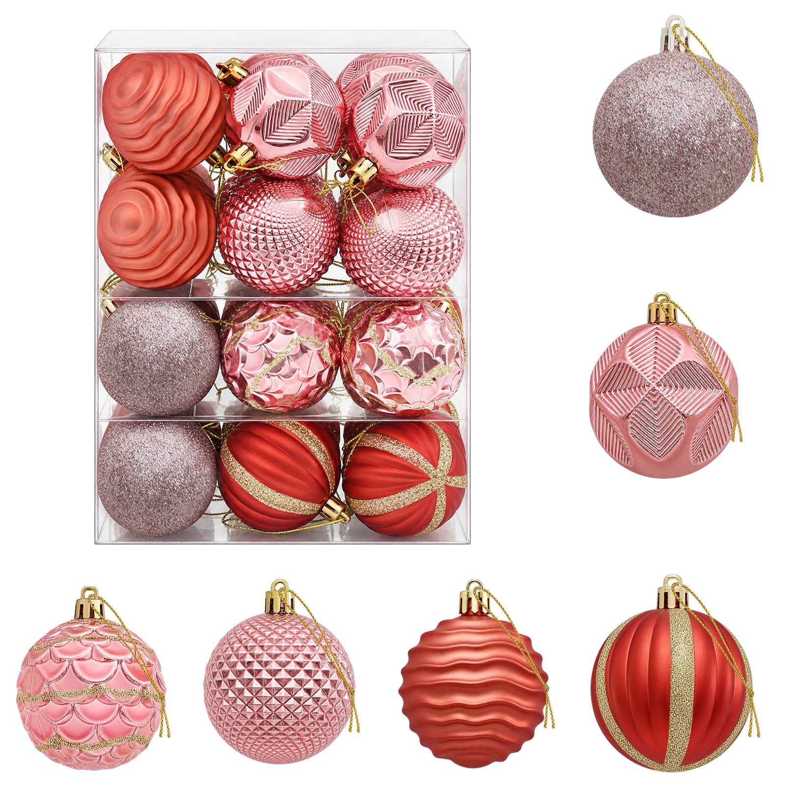 Jõulupalli komplekt 36 tk Roosa ja roosakas Läbimõõt 6 cm