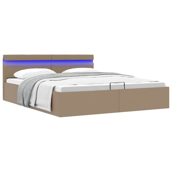 LED-valgustusega panipaigaga voodiraam, cappuccino, 180 × 200 cm, kunstnahk — mudel 285563