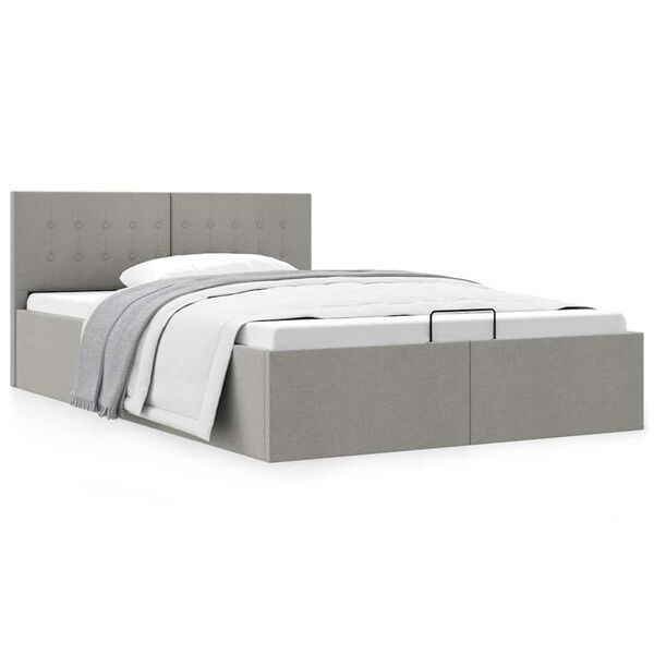Panipaigaga voodiraam, helehall, 120 × 200 cm, kangas — mudel 285578