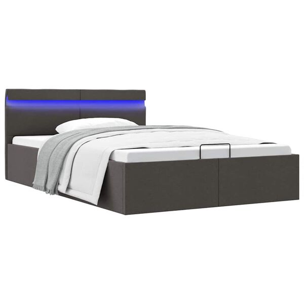 LED-valgustusega panipaigaga voodiraam, tumehall, 140 × 200 cm, kangas — mudel 285603
