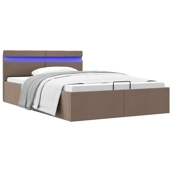 LED-valgustusega panipaigaga voodiraam, pruunikashall, 140 × 200 cm, kangas — mudel 285627