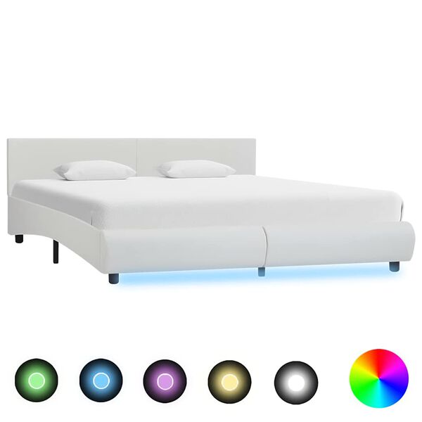 LED-valgustusega voodiraam, valge, 160 × 200 cm — mudel 285490