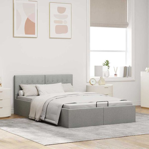 Panipaigaga voodiraam, helehall, 120 × 200 cm, kangas — mudel 285578