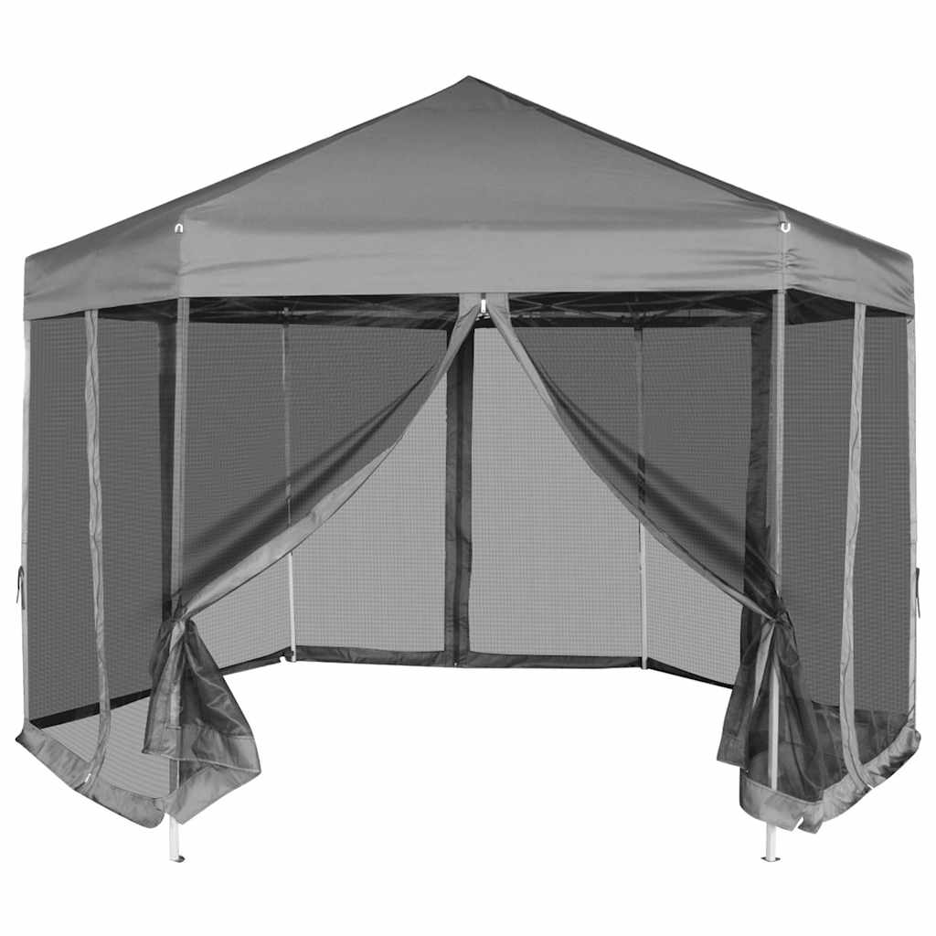 Kuusnurkne pop-up-peotelk, 3,6 × 3,1 × 2,8 m, hall, 6 külgseinaga